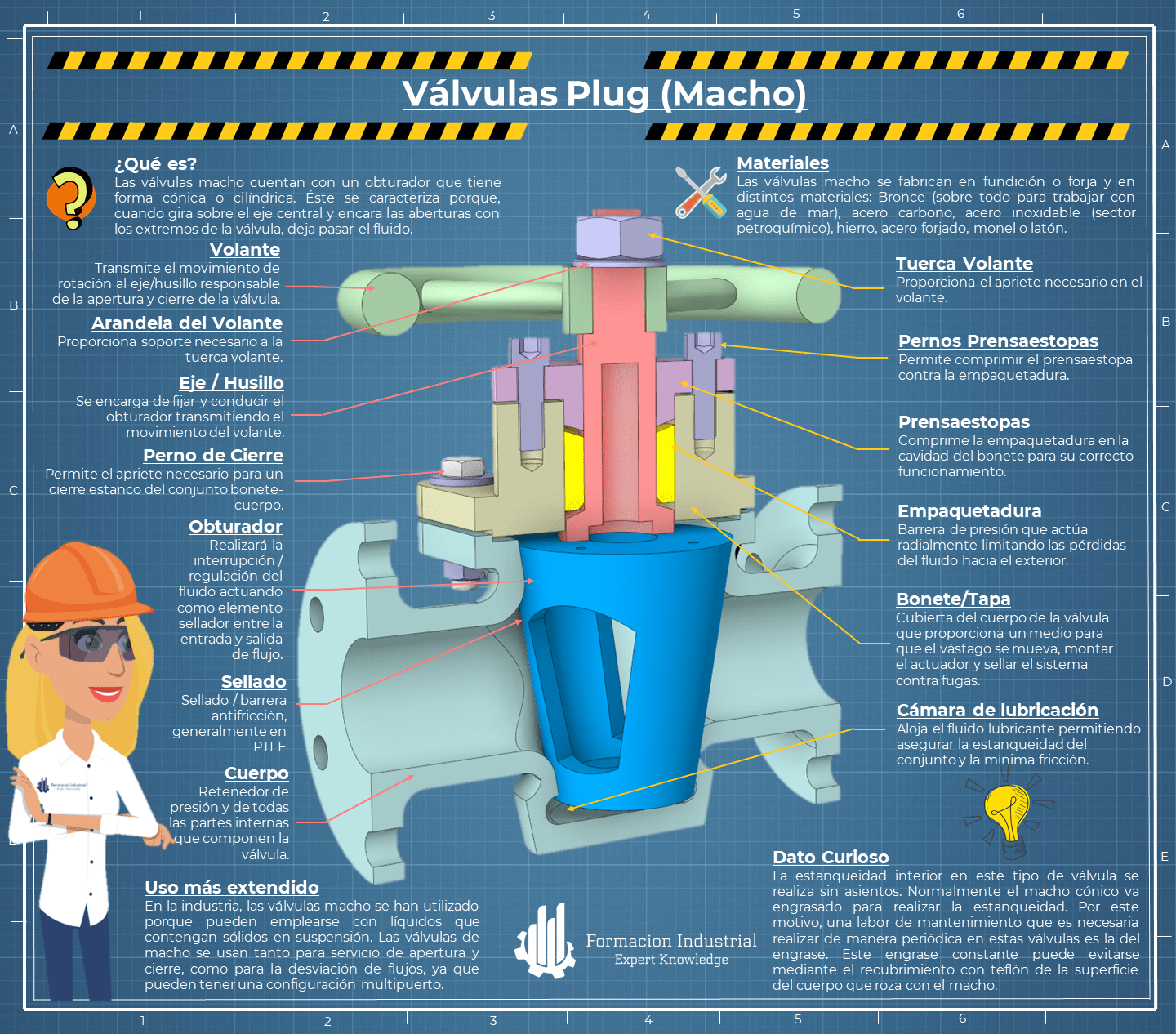 Infografía detallada de las válvulas macho y su funcionamiento en diferentes entornos industriales